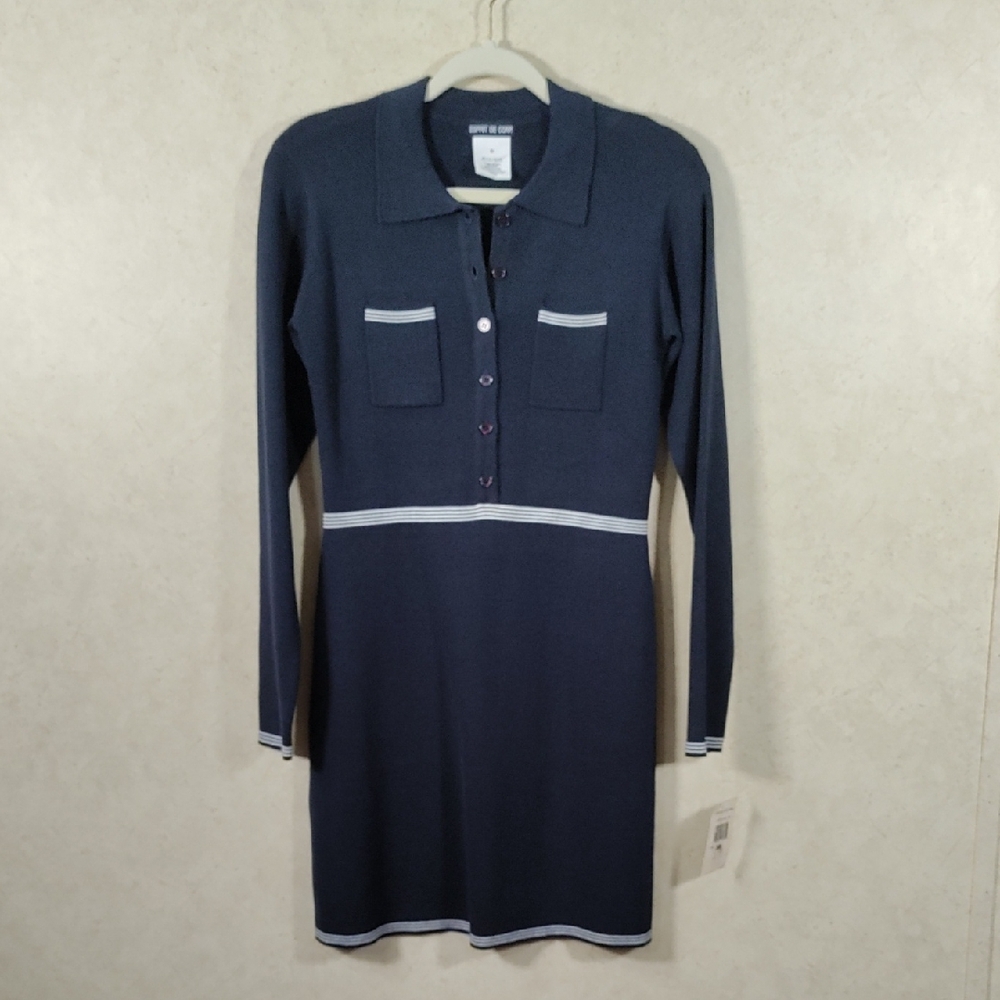 6153 Esprit de Corp vintage navy ribbed sweater knit dress M NWT